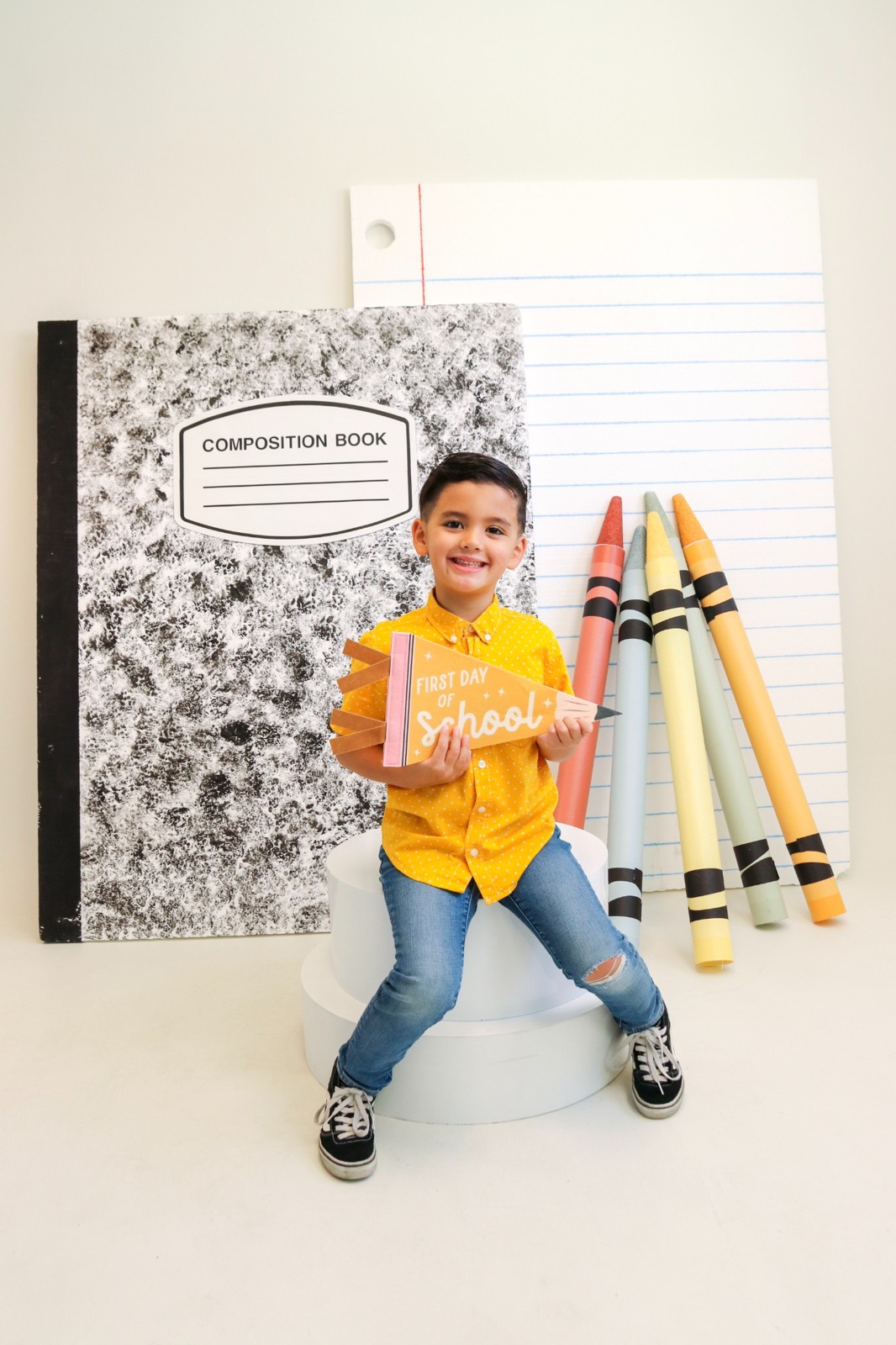 Back-to-school portrait with colorful props